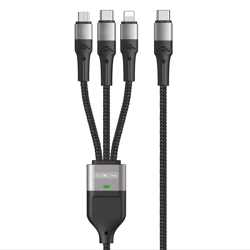 DUZZONA - 3-in-1 USB-C, 1.3m, Schwarz - Lightning, Micro USB, Typ-C Adapter, 100W Schnellladung